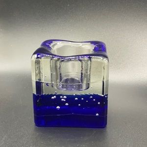 Hand made clear and blue glass unbranded votive.